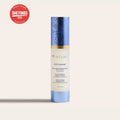 GLP Complex serum bottle with SenePlex+ and Exosomes, blue cap and beige label on a pale background with a She Finds 2026 badge.